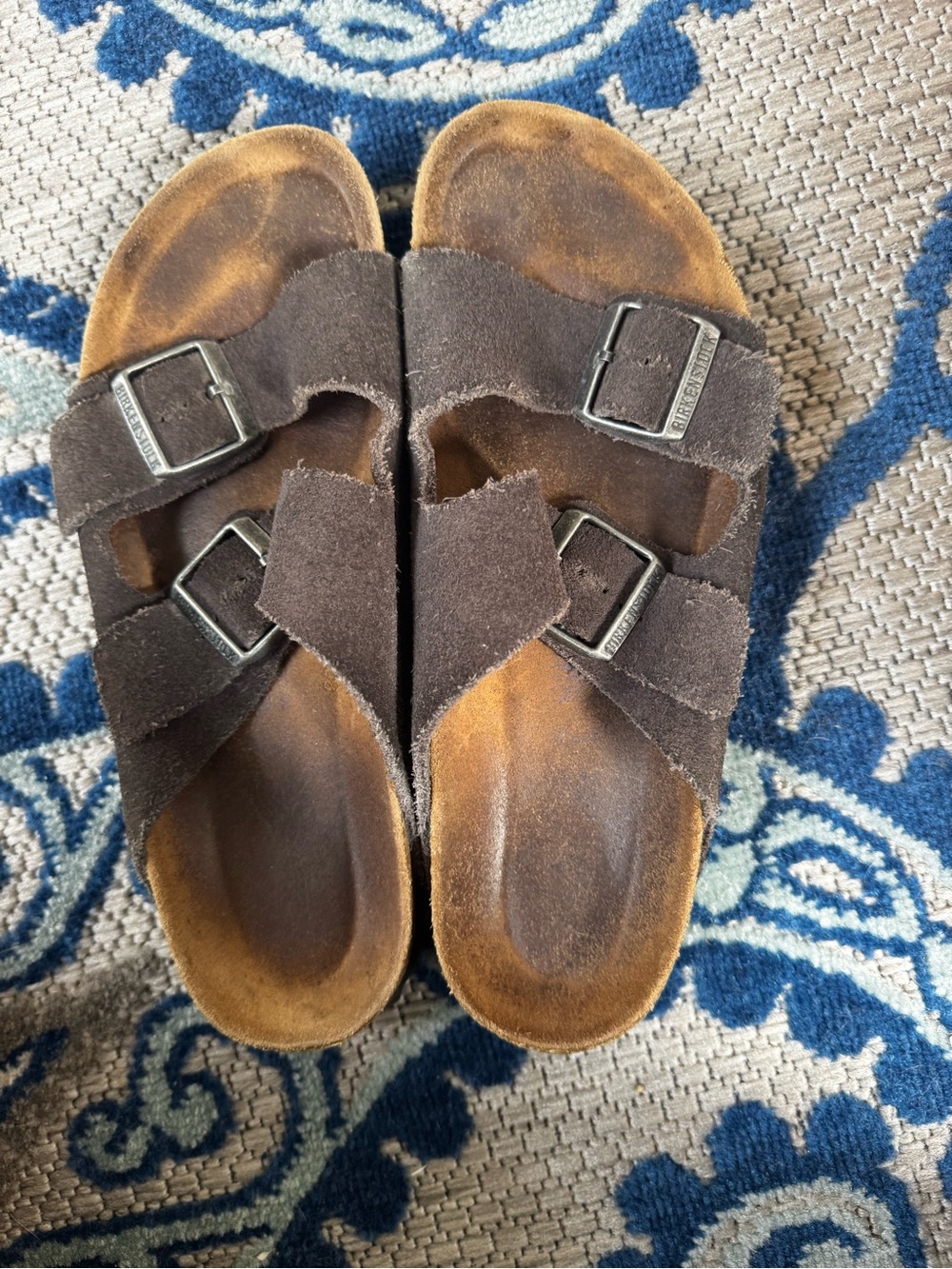 Birkenstock Women’s Arizona Dark Brown Suede Two-Strap Sandals Size 8-8.5